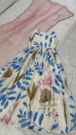 White Color Dola Silk Fabric With Digital Print Work Gown