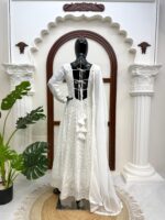 White Color Faux Georgette Fabric Thread With Sequence Work Gown