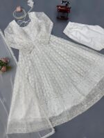 White Color Faux Georgette Fabric Thread With Sequence Work Gown