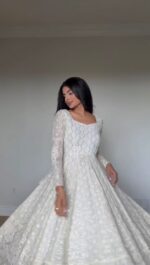 White Color Faux Georgette Fabric Thread With Sequence Work Gown