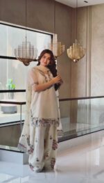 White Color Fendi Silk Fabric Thread Work Farshi Style Palazzo Suit