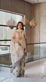 White Color Fendi Silk Fabric Thread Work Farshi Style Palazzo Suit