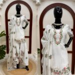 White Color Fendi Silk Fabric Thread Work Farshi Style Palazzo Suit
