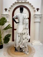 White Color Fendi Silk Fabric Thread Work Farshi Style Palazzo Suit