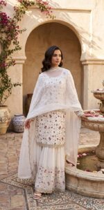 White Color Georgette Fabric Jari With Sequence Work Sharara Set