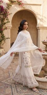 White Color Georgette Fabric Jari With Sequence Work Sharara Set