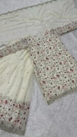 White Color Georgette Fabric Jari With Sequence Work Sharara Set