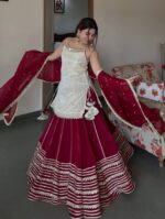 White Color Vichitra Silk Fabric Sequence Jari Embroidery Work Top Lehenga