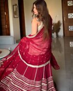 White Color Vichitra Silk Fabric Sequence Jari Embroidery Work Top Lehenga