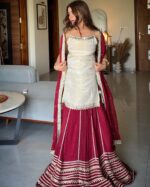 White Color Vichitra Silk Fabric Sequence Jari Embroidery Work Top Lehenga