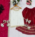 White Color Vichitra Silk Fabric Sequence Jari Embroidery Work Top Lehenga