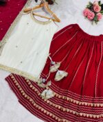 White Color Vichitra Silk Fabric Sequence Jari Embroidery Work Top Lehenga