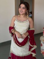 White Color Vichitra Silk Fabric Sequence Jari Embroidery Work Top Lehenga