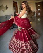 White Color Vichitra Silk Fabric Sequence Jari Embroidery Work Top Lehenga