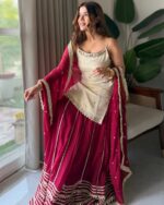 White Color Vichitra Silk Fabric Sequence Jari Embroidery Work Top Lehenga