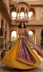 Yellow Color Chinon Silk Fabric Sequence With Thread Work Lehenga
