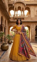 Yellow Color Chinon Silk Fabric Sequence With Thread Work Lehenga