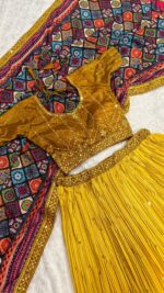 Yellow Color Chinon Silk Fabric Sequence With Thread Work Lehenga