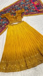 Yellow Color Chinon Silk Fabric Sequence With Thread Work Lehenga