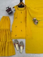 Yellow Color Chinon Silk Fabric Thread Work Sharara Set