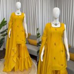 Yellow Color Chinon Silk Fabric Thread Work Sharara Set