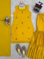 Yellow Color Chinon Silk Fabric Thread Work Sharara Set