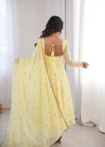 Yellow Color Faux Georgette Fabric Embroidery Thread Work Anarkali Suit
