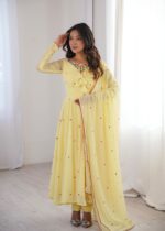 Yellow Color Faux Georgette Fabric Embroidery Thread Work Anarkali Suit