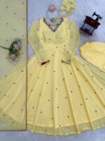 Yellow Color Faux Georgette Fabric Embroidery Thread Work Anarkali Suit
