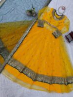 Yellow Color Soft Net Fabric Thread With Sequence Work Lehenga Gown