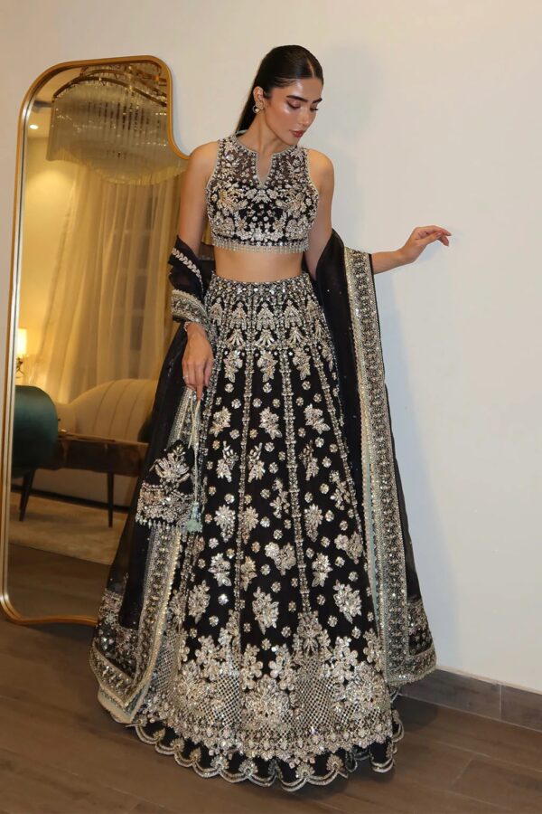 Black Color Chinon Silk Fabric Jari With Sequence Work Lehenga