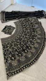 Black Color Chinon Silk Fabric Jari With Sequence Work Lehenga
