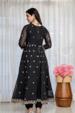 Black Color Faux Blooming Fabric Sequence With Jari Thread Work Anarkali Suit