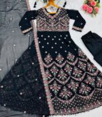 Black Color Faux Blooming Fabric Sequence With Jari Thread Work Anarkali Suit