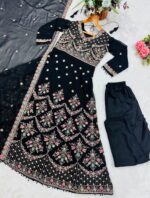 Black Color Faux Blooming Fabric Sequence With Jari Thread Work Anarkali Suit