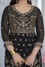 Black Color Faux Blooming Fabric Sequence With Jari Thread Work Anarkali Suit