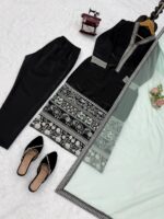 Black Color Glass Fabric Thread Work Suit