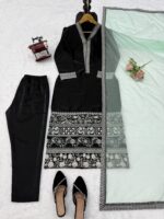 Black Color Glass Fabric Thread Work Suit