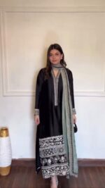 Black Color Glass Fabric Thread Work Suit
