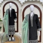 Black Color Glass Fabric Thread Work Suit