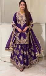 Blue Color Chinon Silk Fabric Thread With Sequence Work Palazzo Suit