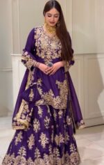 Blue Color Chinon Silk Fabric Thread With Sequence Work Palazzo Suit