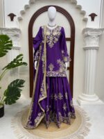 Blue Color Chinon Silk Fabric Thread With Sequence Work Palazzo Suit