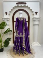 Blue Color Chinon Silk Fabric Thread With Sequence Work Palazzo Suit
