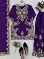 Blue Color Chinon Silk Fabric Thread With Sequence Work Palazzo Suit