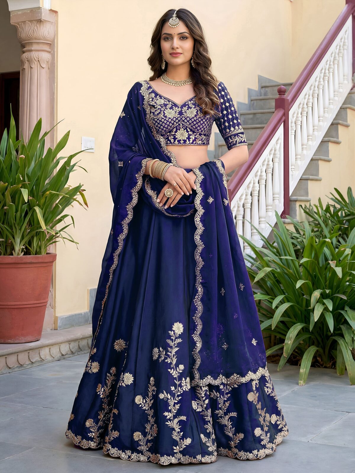 Blue Color Rangoli Silk Fabric Jari And Dori With Sequence Embroidery Work Lehenga