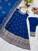 Blue Color Vichitra Silk Fabric Coding Embroidery Sequence With Jari Work Gown