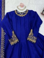 Bollywood Actress Janhvi Kapoor Dark Blue Color Chinon Fabric Sequence Work Anarkali Suit