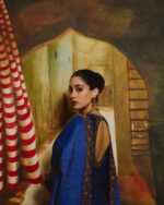 Bollywood Actress Janhvi Kapoor Dark Blue Color Chinon Fabric Sequence Work Anarkali Suit