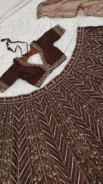 Bollywood Actress Tara Sutaria Brown Color Thai Silk Fabric Thread With Sequence Work Lehenga